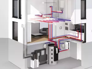 Sectional view of a house with living space ventilation