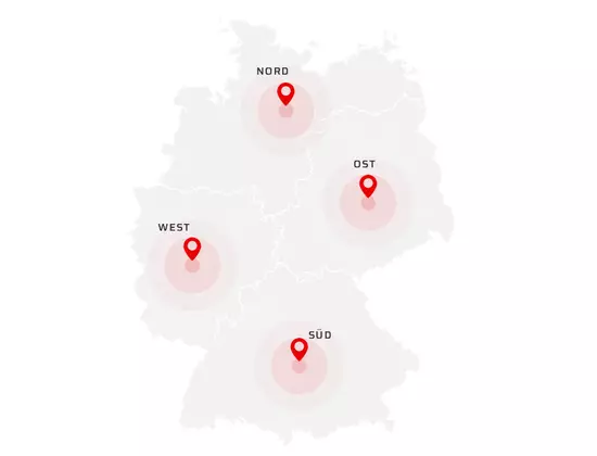 Landkarte mit Niederlassungen für den Airhandling Bereich