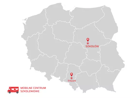 Mapa Polski lokalizacje szkoleniowe WOLF