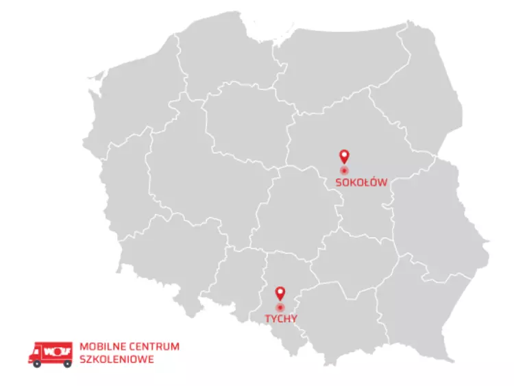 Mapa Polski lokalizacje szkoleniowe WOLF
